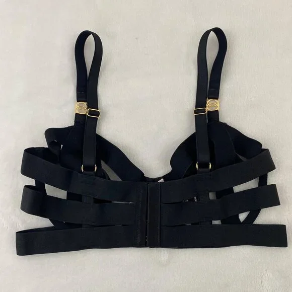 Victoria's Secret VERY SEXY Unlined Strappy Demi Bra Black Bandage Open Cage 38C - Picture 6 of 8